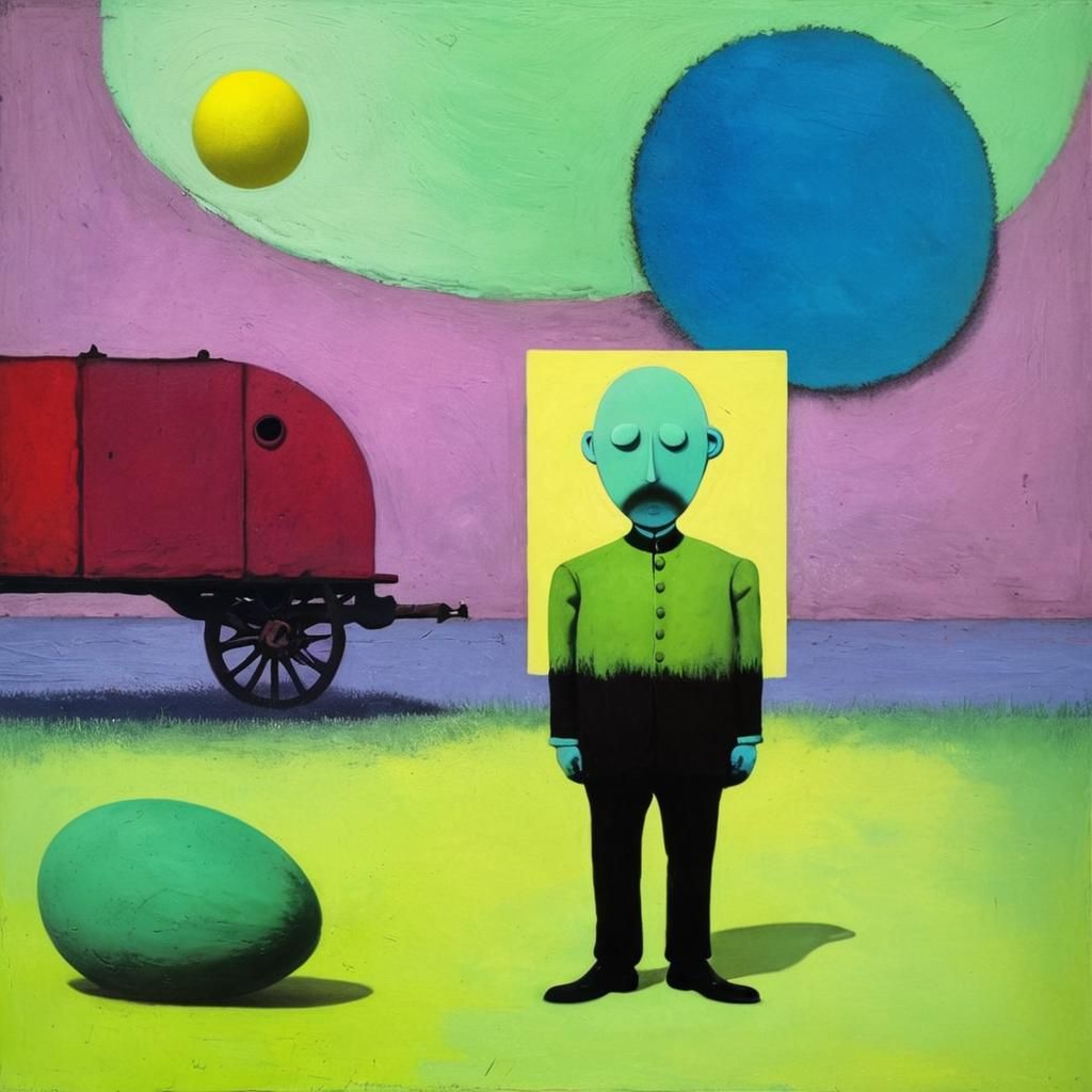 Faceless Figure Contemplates Surreal Landscape