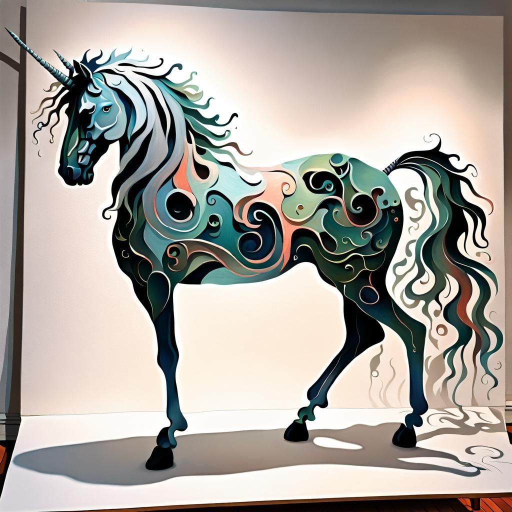 Surreal Mythical Unicorn Silhouette in 3D