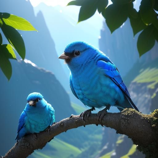 Whimsical Bluebirds in Springtime Scene
