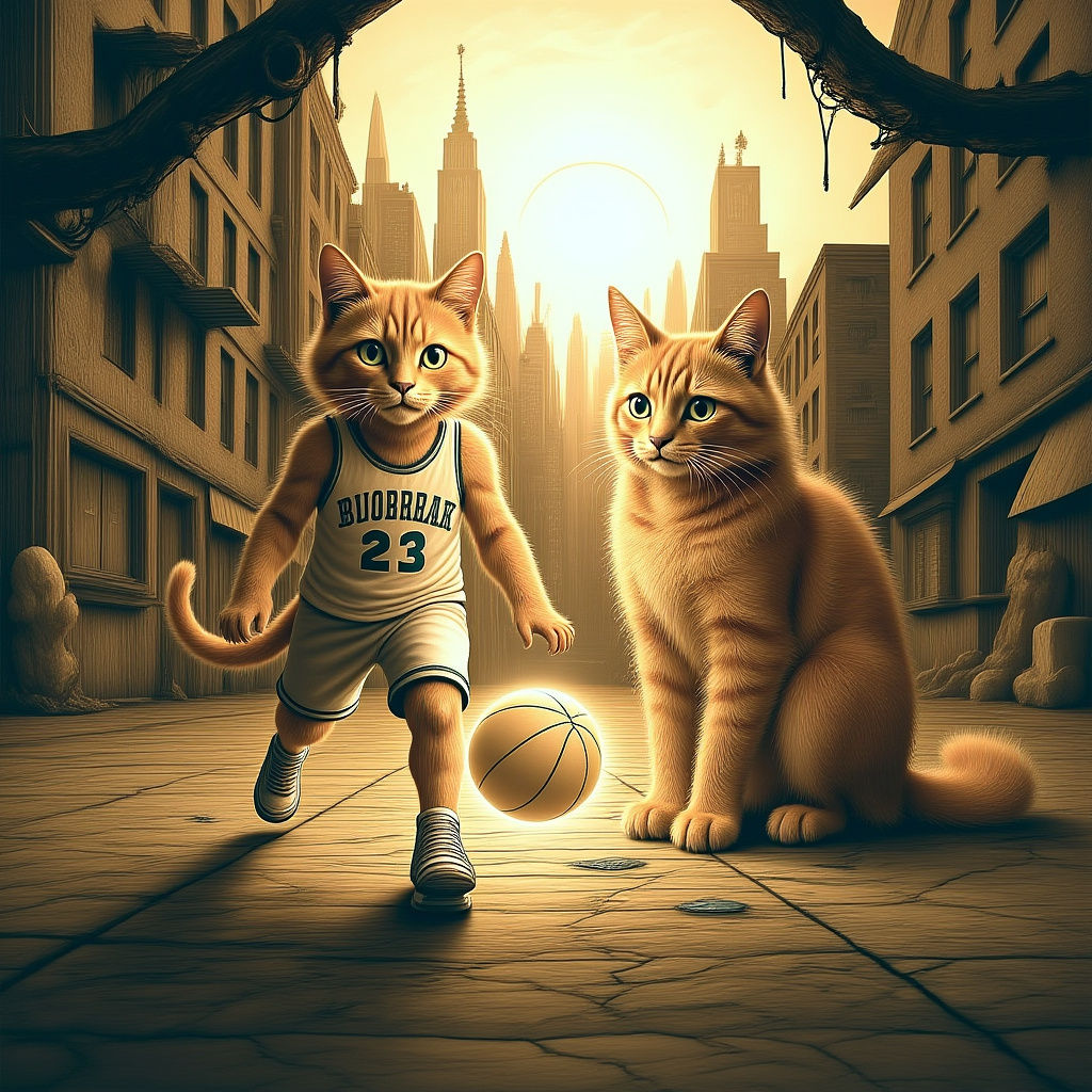 Anthropomorphic Pets Play Basketball: Pencil Sketch Illustra...