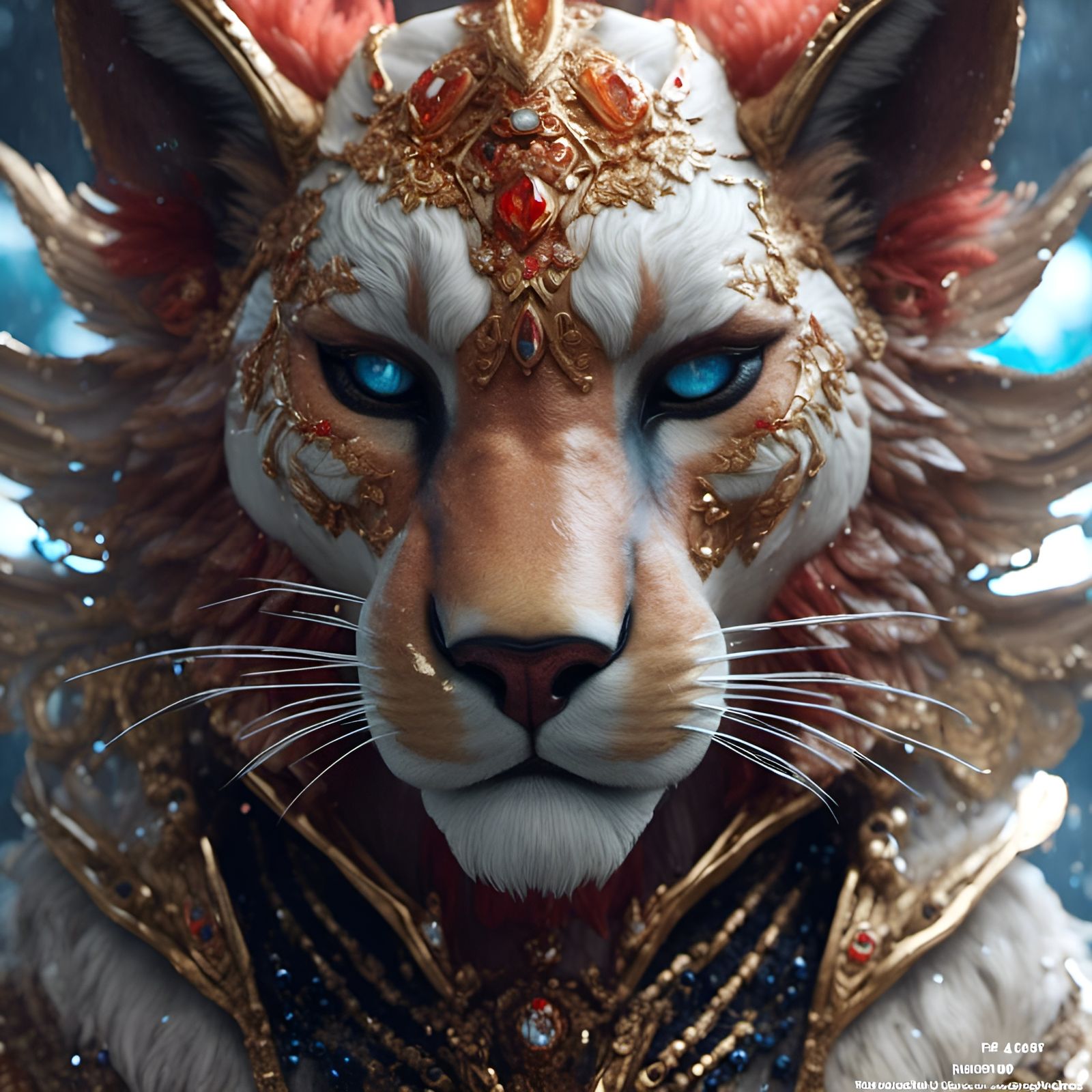 Photorealistic Cowprint Cougar in Hooded Tunic