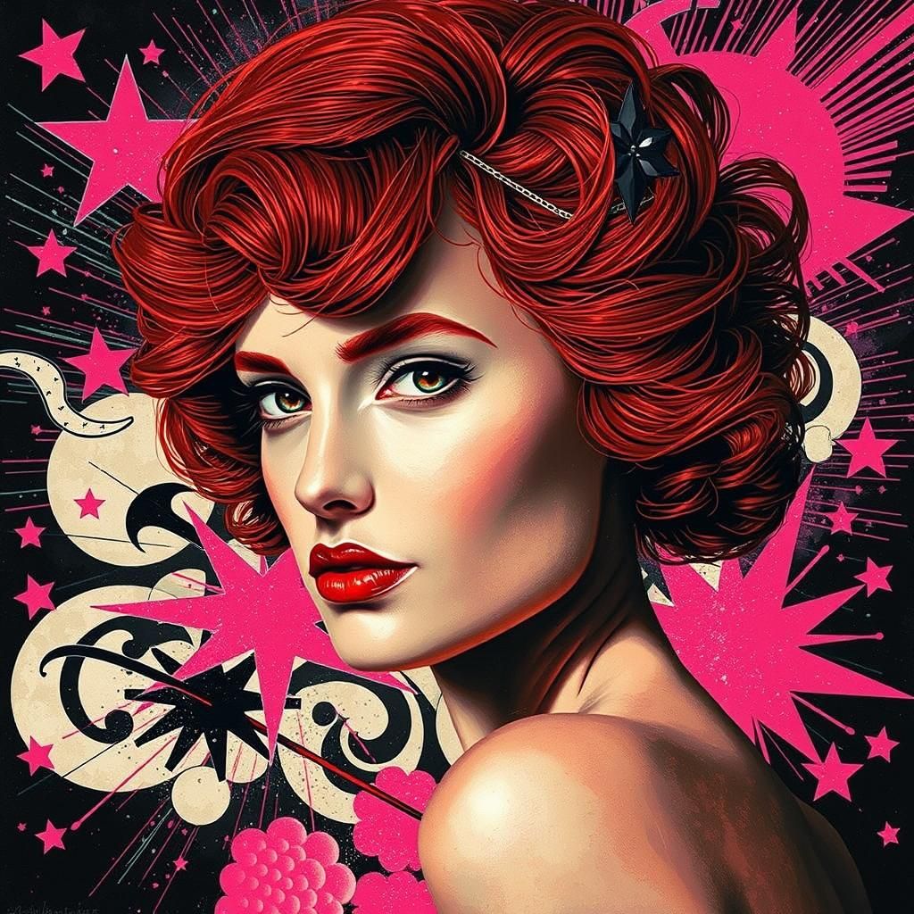 Flapper Girl in Dada Collage with Neon Pink