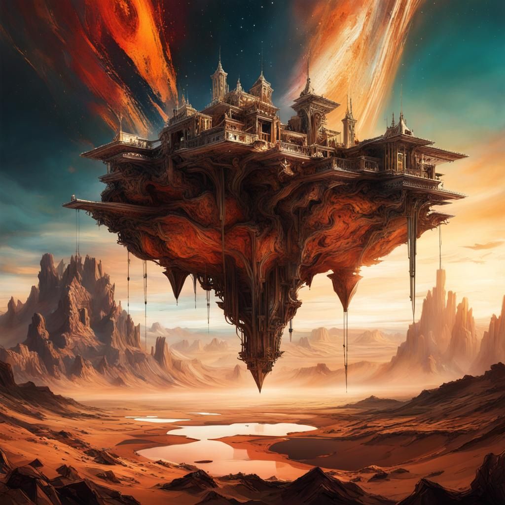 Surreal Floating Islands with Upside-Down Structures