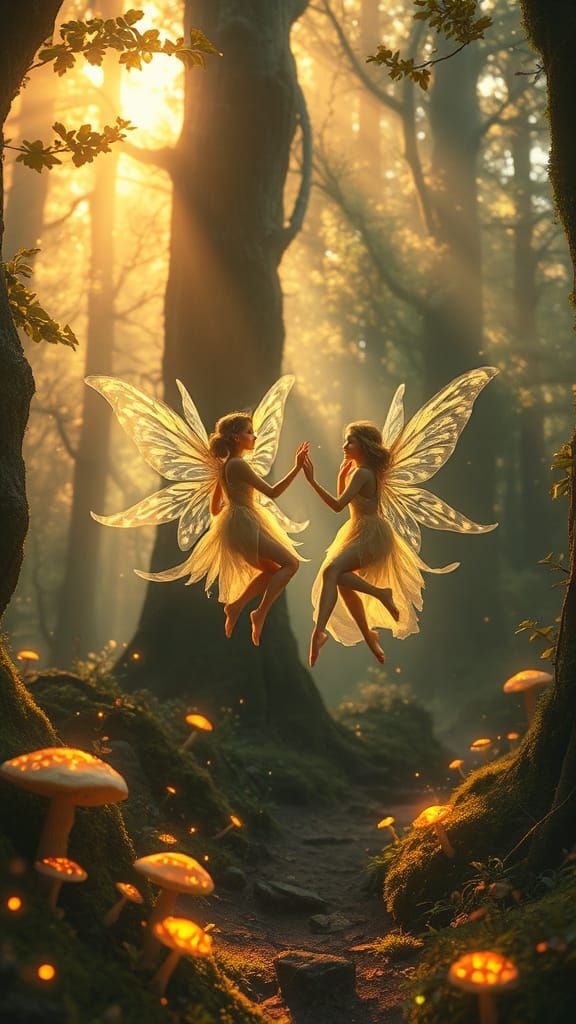 Enchanted Forest Fairies Dance in Golden Light