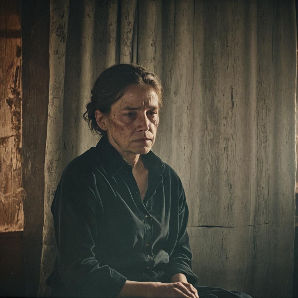 Emotional Portrait in Velvet Room: Vulnerability and Light