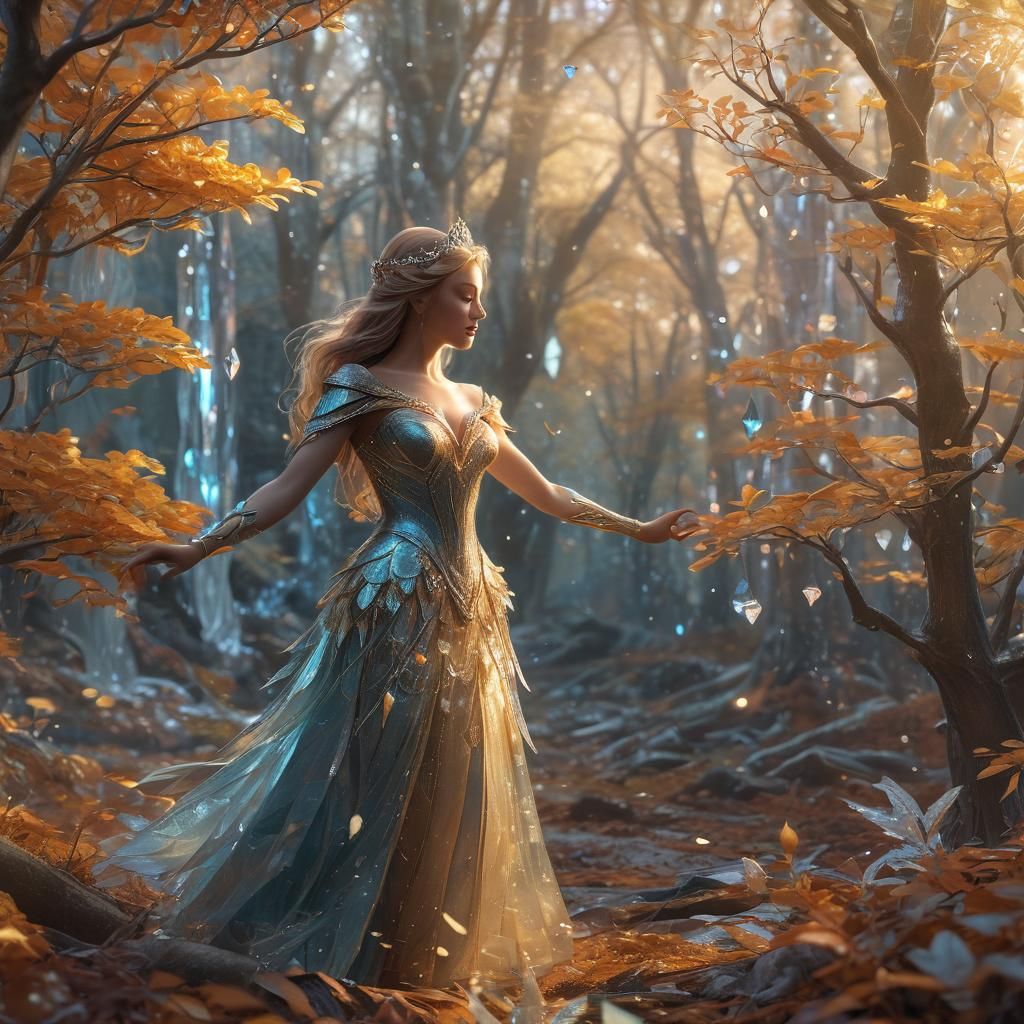 Princess Dancing in a Diamond-Lit Forest