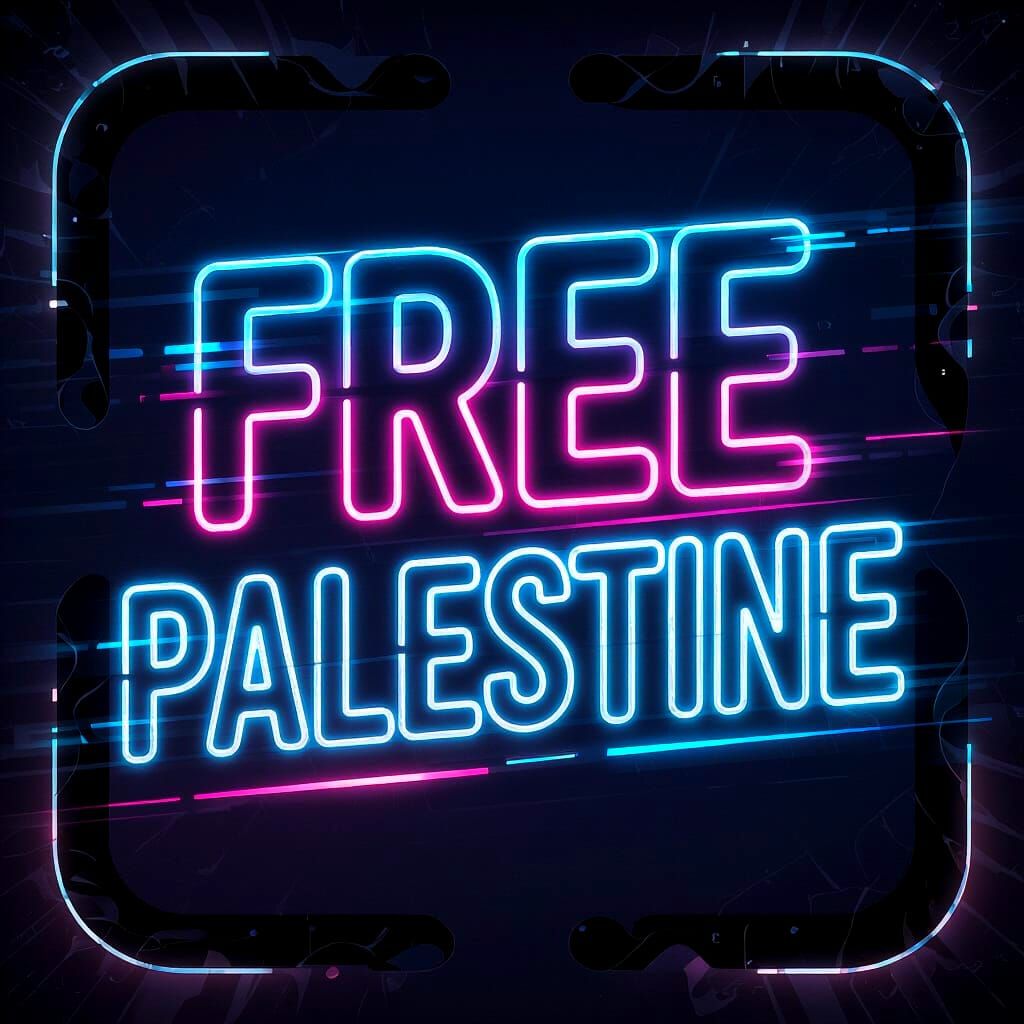 Free Palestine Neon Text Graphic