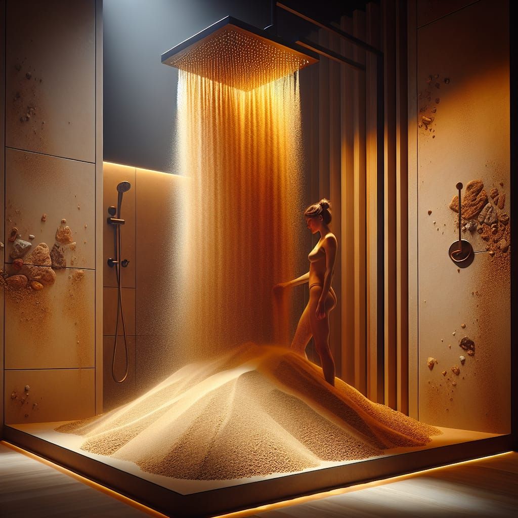 Hyperrealistic Shower of Sand in Warm Hues