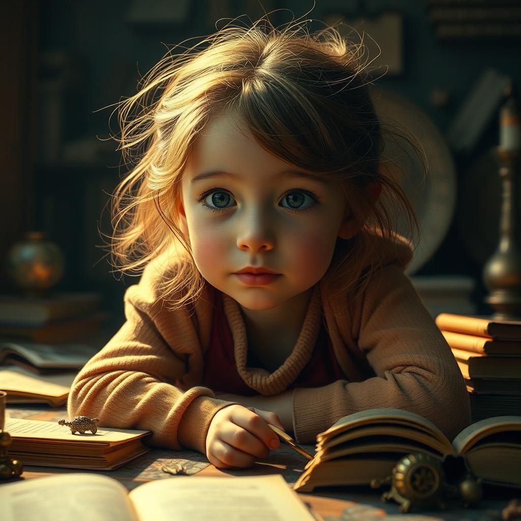 Inquisitive Girl in Golden Light, Surreal Art
