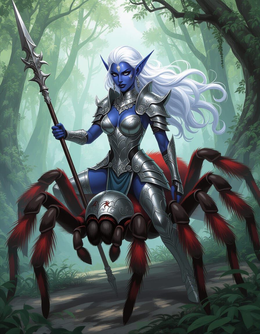 Dark Elf Cavalry on Giant Spider, Fantasy Art