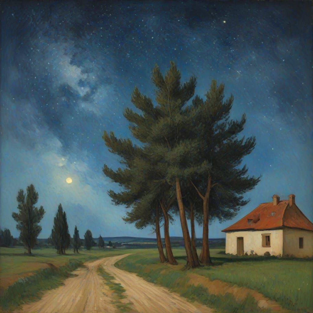 Starry Galaxy Sky Inspired by Impressionism