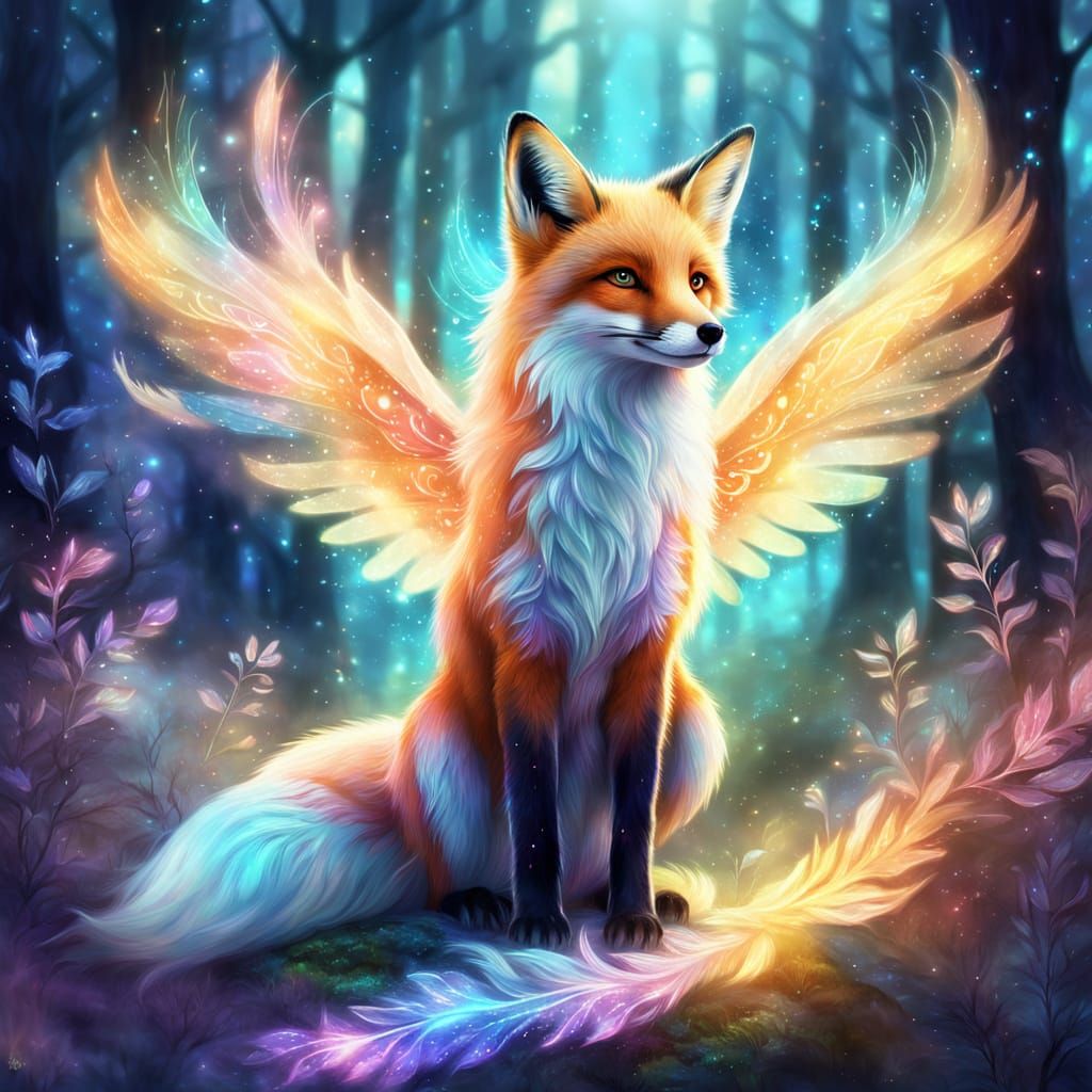 Magical Winged Fox in Mystical Forest