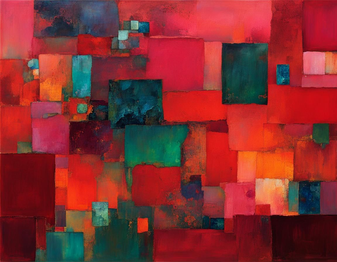 Abstract Minerals in Glowing Colors: Expressionist Oil Paint...