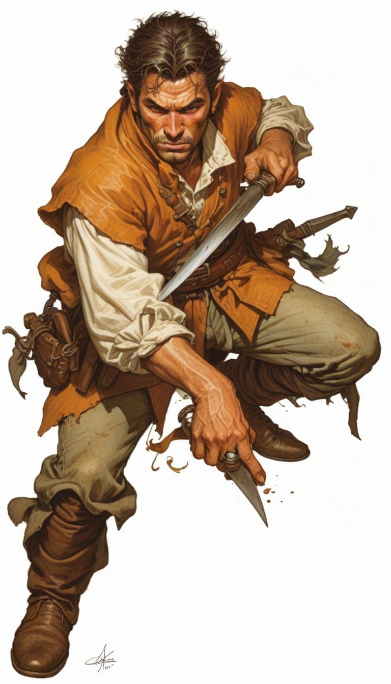 17th Century Ruffian Slashes With Knife: Heroic Fantasy Art