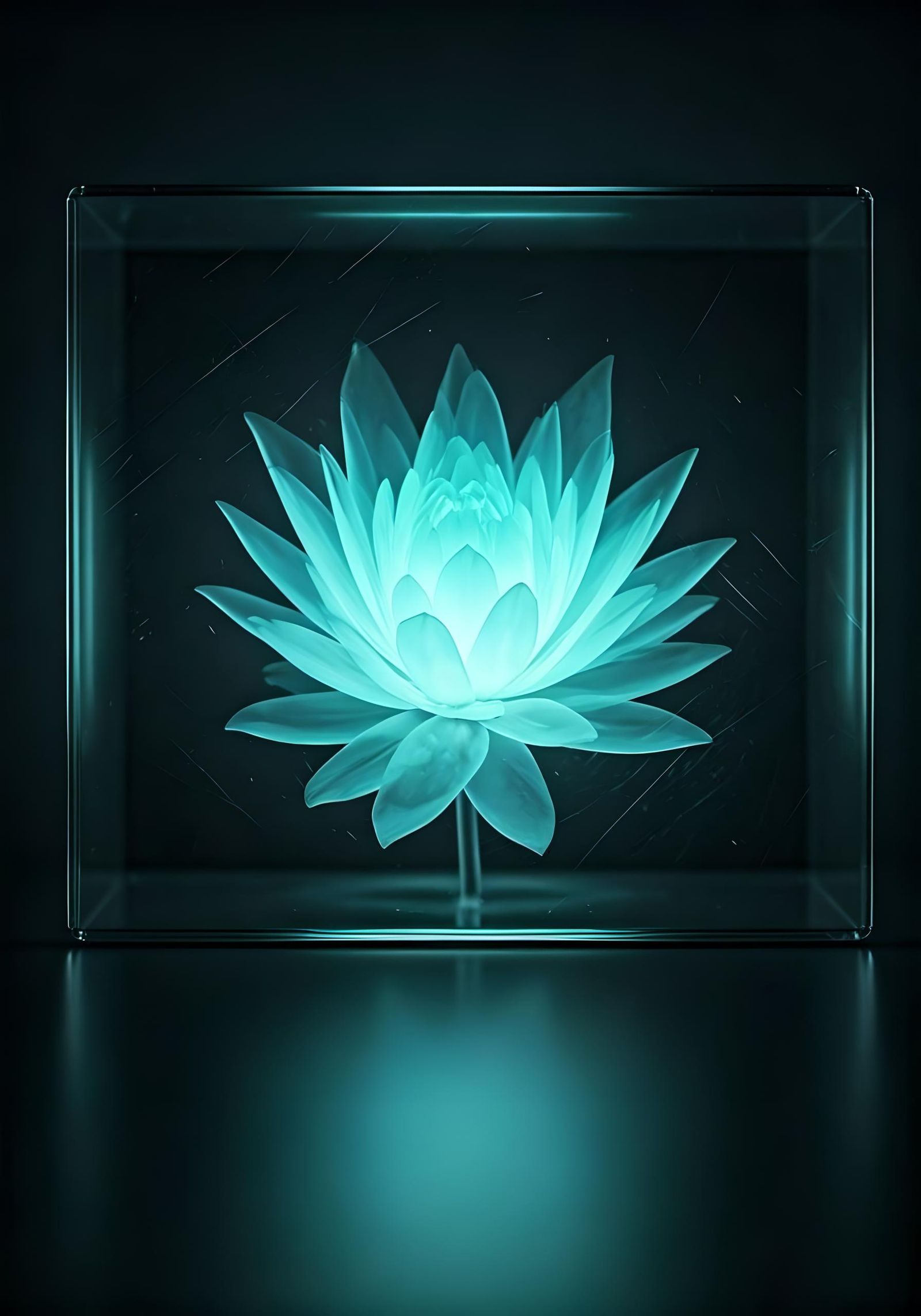 Bioluminescent Flower in Glass Box: 3D Render