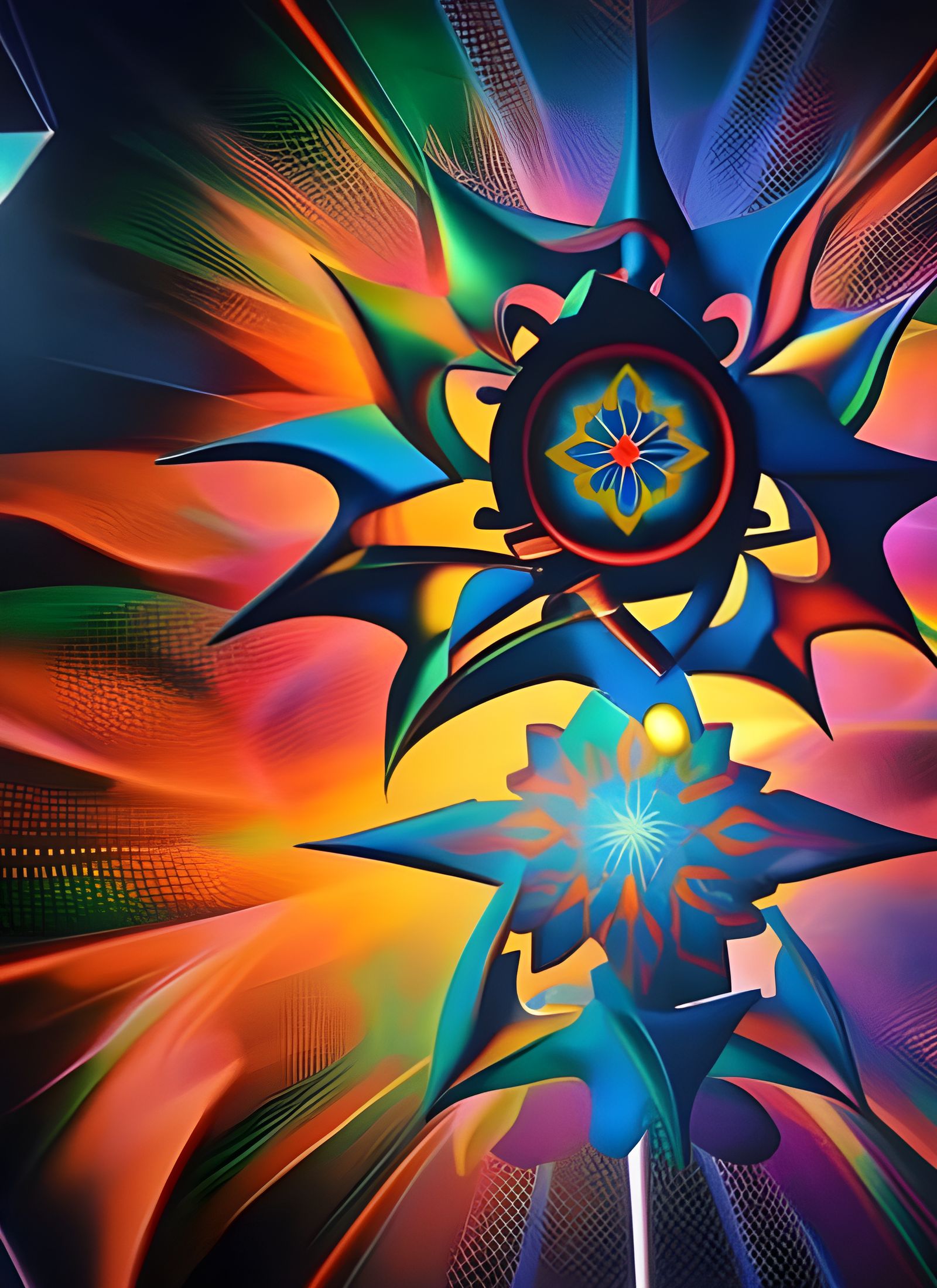 Geometric Abstract: Mathematical Mandala in Polychromatic Cy...