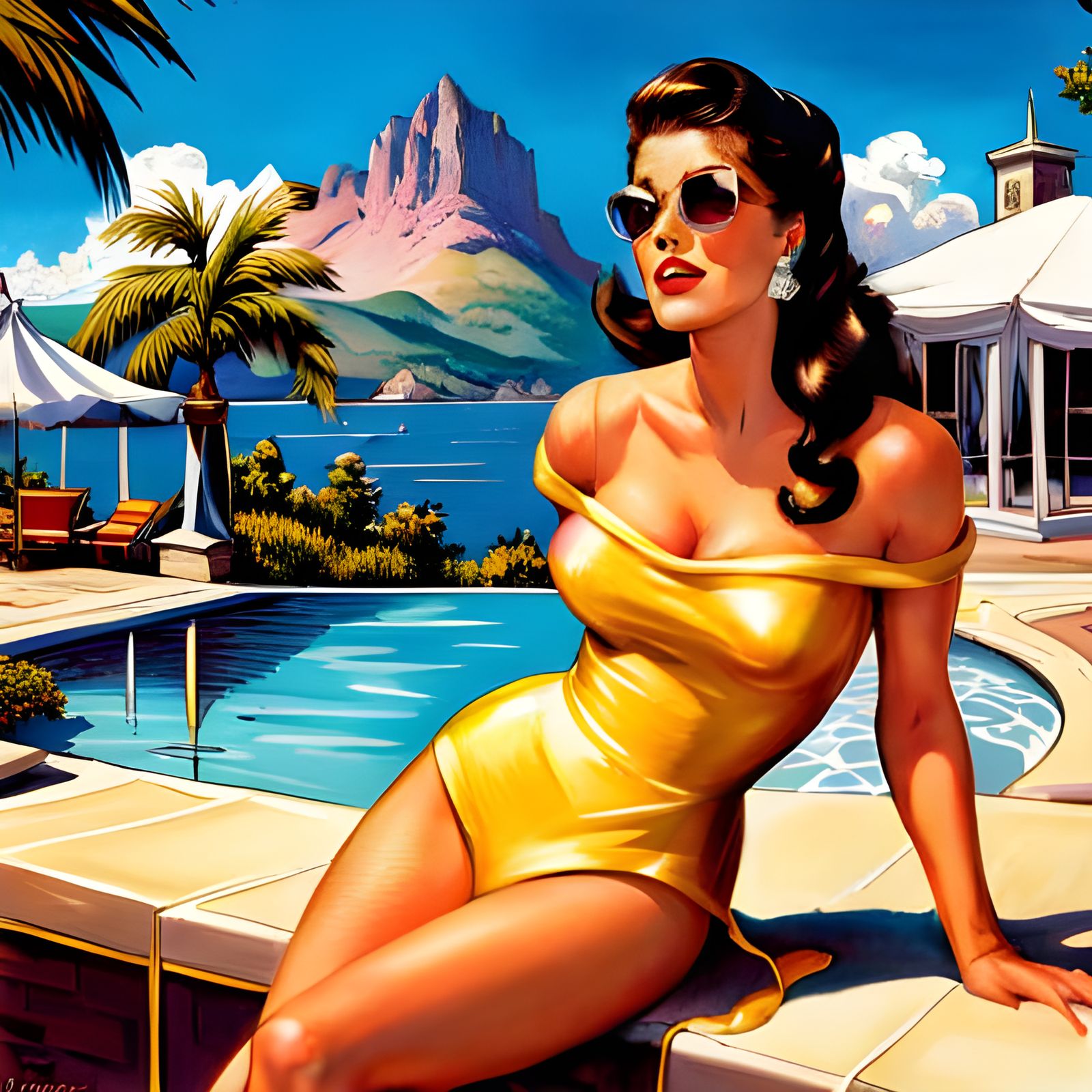 Princess Belle Poolside in Pin-Up Style