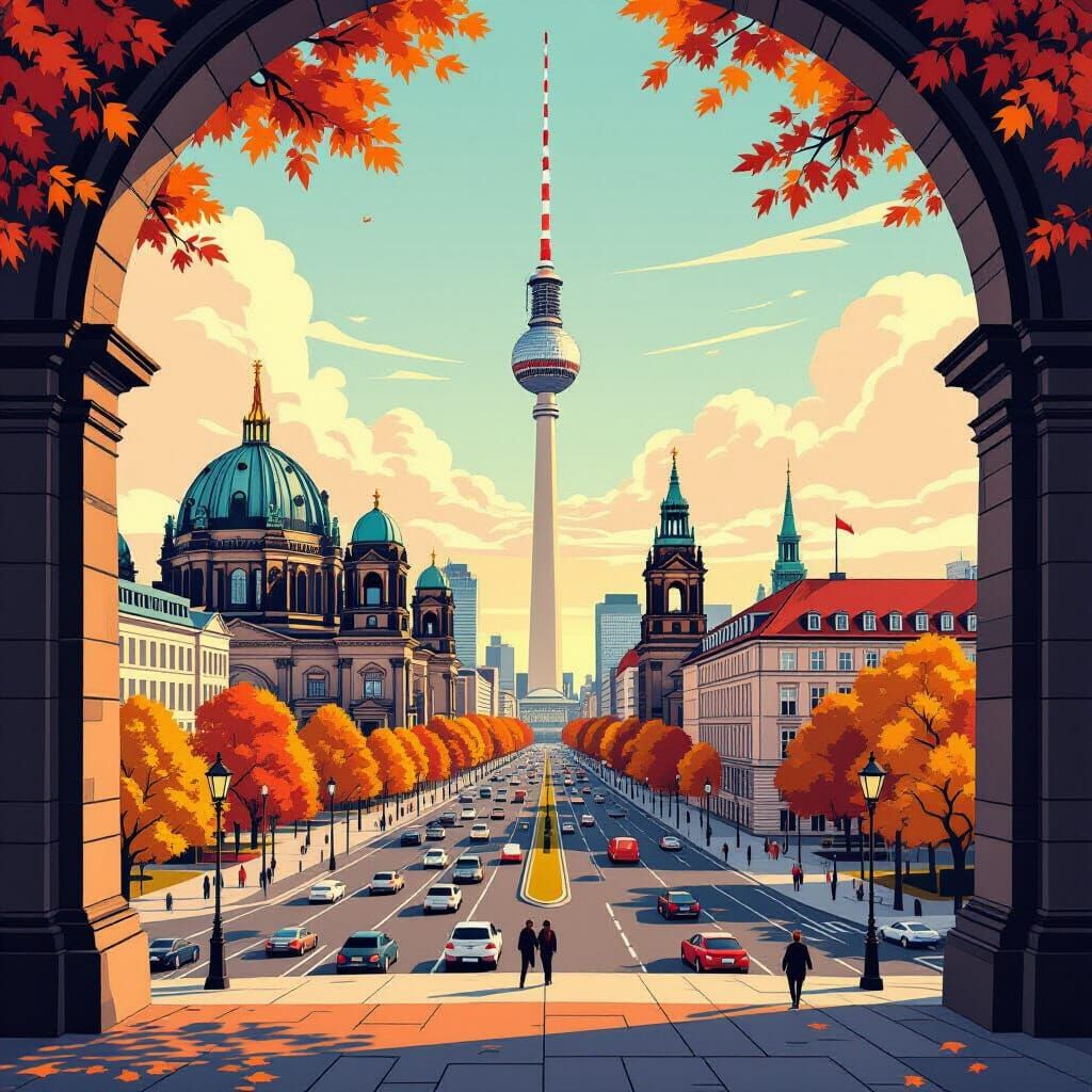 Vibrant Autumn View of Berlin with TV Tower