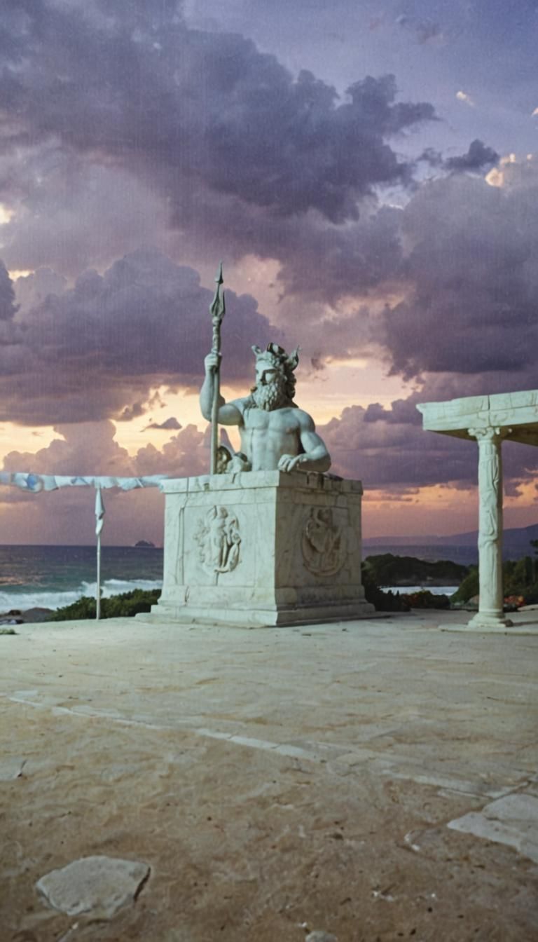 Imposing Poseidon Statue in Sumptuous Garden
