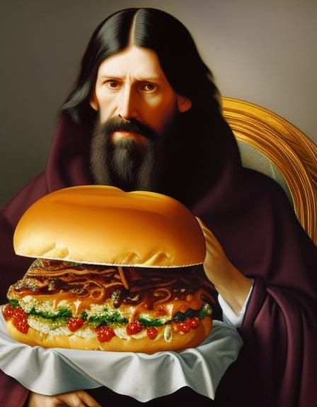 Rasputin's Unsettling Sandwich: Hyperrealistic Digital Paint...