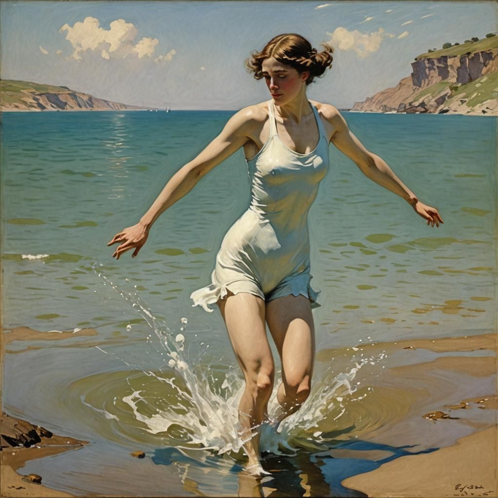 Impressionistic Portrait of Swimmer in Scrumbled Style