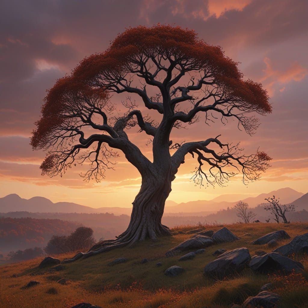 Autumn Landscape Digital Painting in Art Nouveau Style