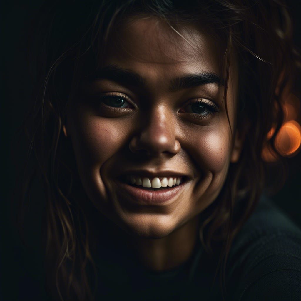 Portrait of a Smiling Woman in Moody Study
