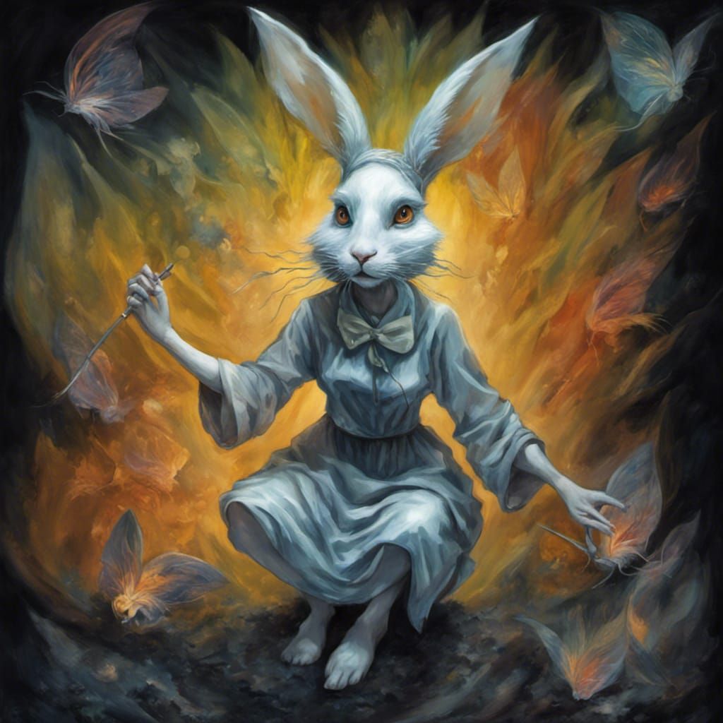 White rabbit fairy creatures, bunny-woman  , protectors seen...