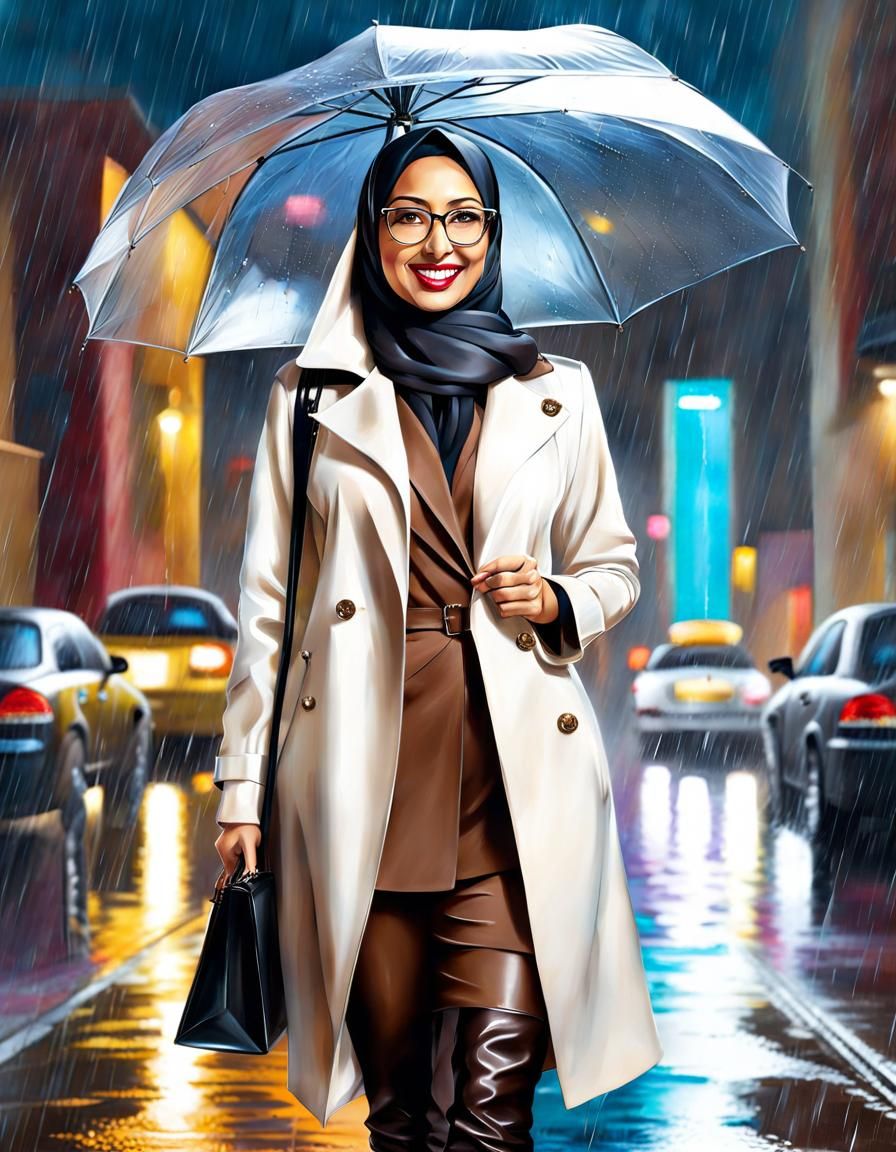 Middle Eastern Woman in Rainy Psychedelic Portrait