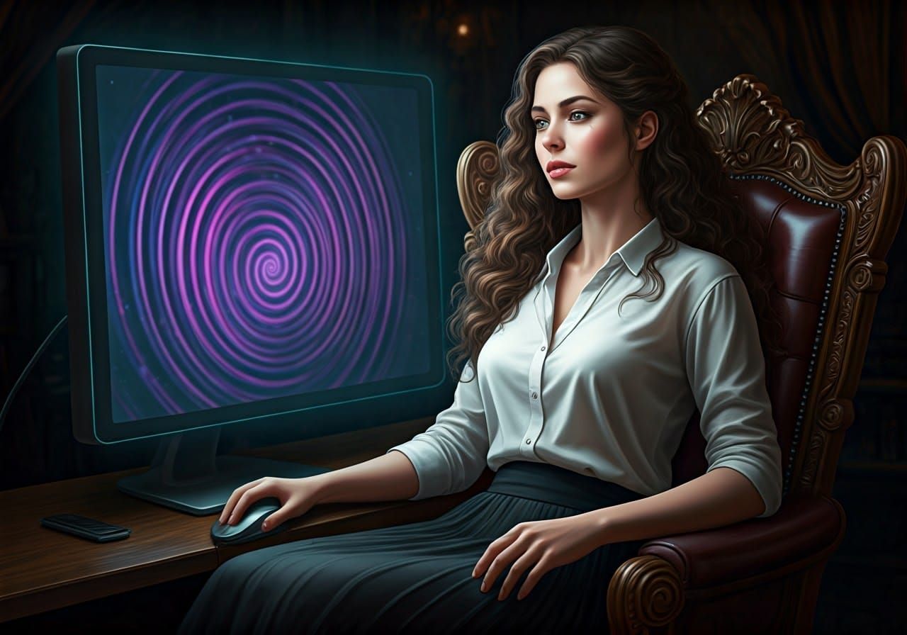 Woman Enters Hypnotic Trance in Futuristic Digital Art
