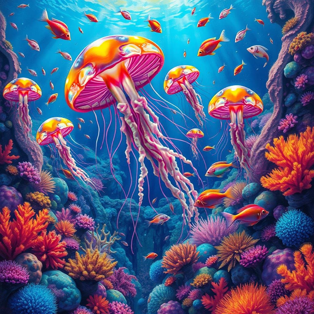 Vibrant Underwater Biome with Colorful Reefs as Graffiti Art