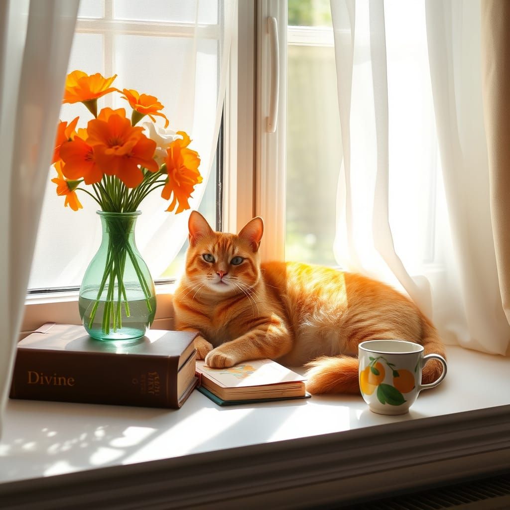 Surreal Sunny Windowsill Scene in Impressionist Style