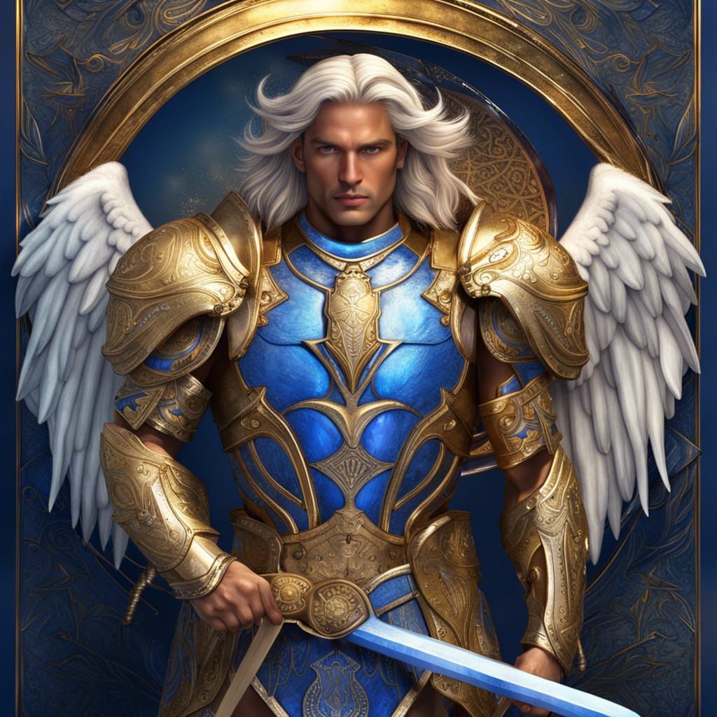 Astrological Angel in Blue and Gold Armor