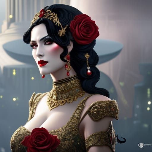 Beautiful Dark Empress in Opulent Gown, Epic Fantasy