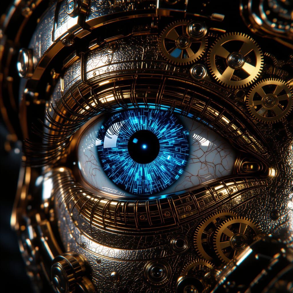 Steampunk Cybernetic Eye with Glowing Blue Iris