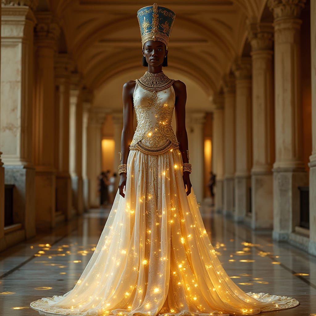 Futuristic Egyptian Dress with Holographic Projections in Sc...