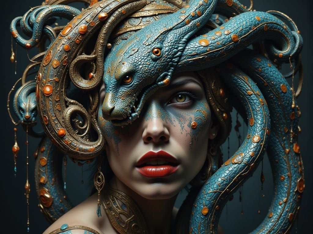 Snake Helix Portrait in Art Deco Style