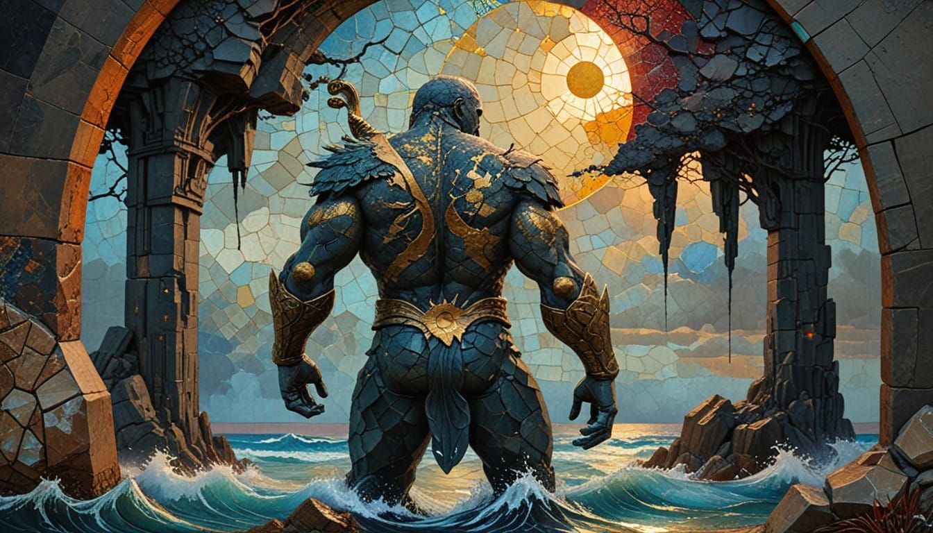 Vibrant Ocean Sunset in Textured Impasto Style