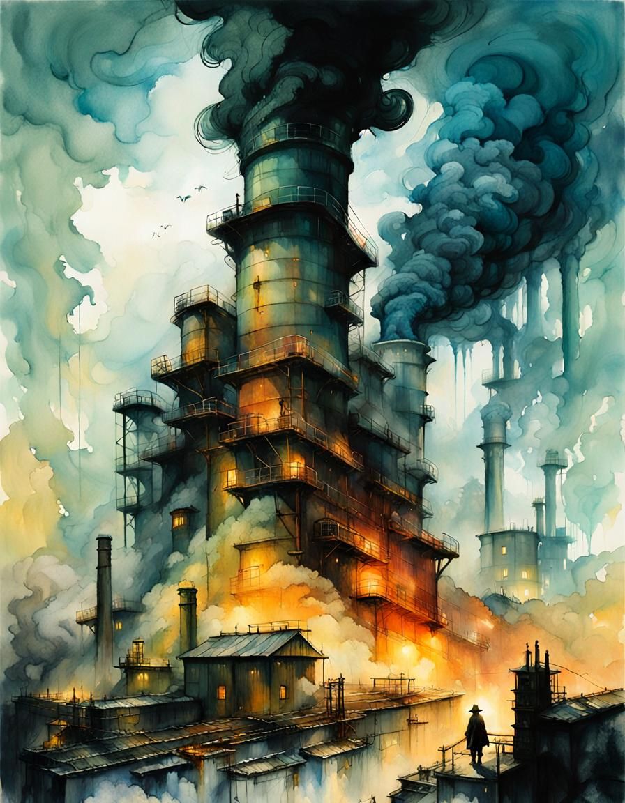 Grimdark Smoke Dragon Rises in Watercolor Painting