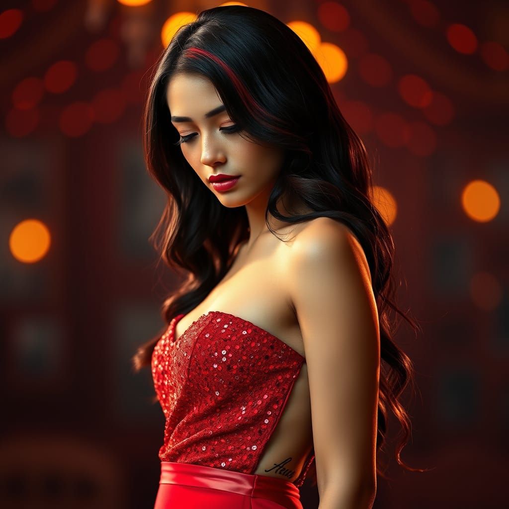 Costa Rican Woman in Red Gown Portrait