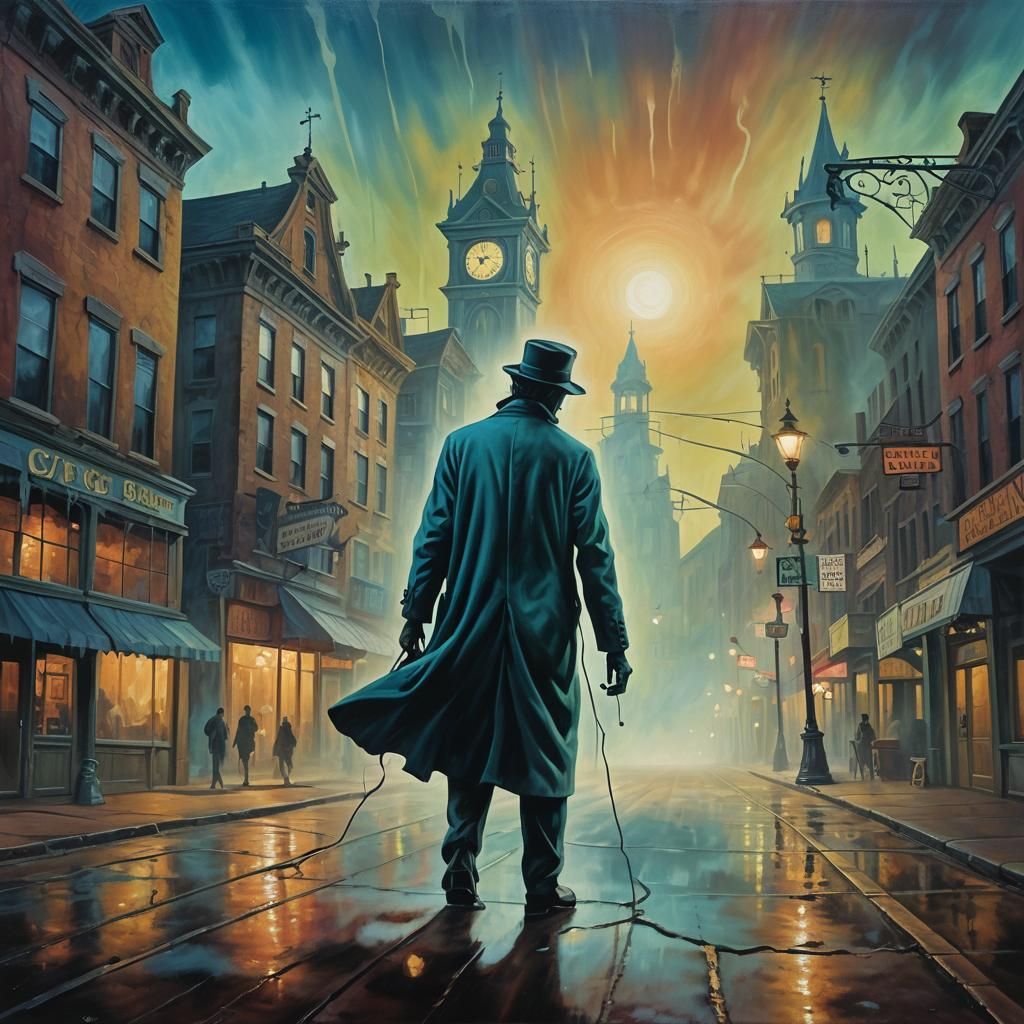Surreal Ghostly Figure in Dreamlike Spook City