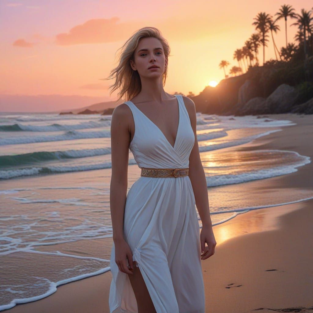 Serene Beach Goddess with Voluptuous Curves