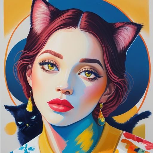 Detailed Gouache Painting of a Cat