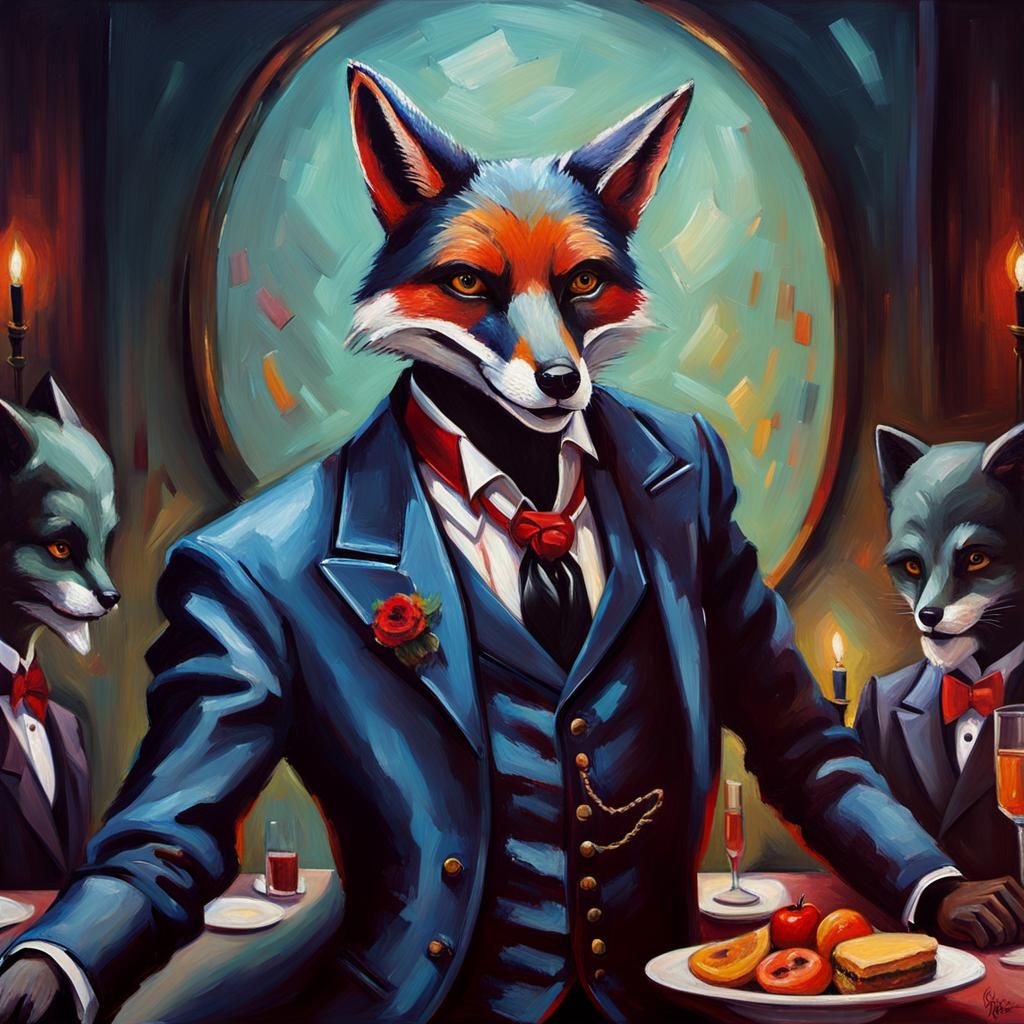 Fox in Tuxedo: Expressionist Dinner Party