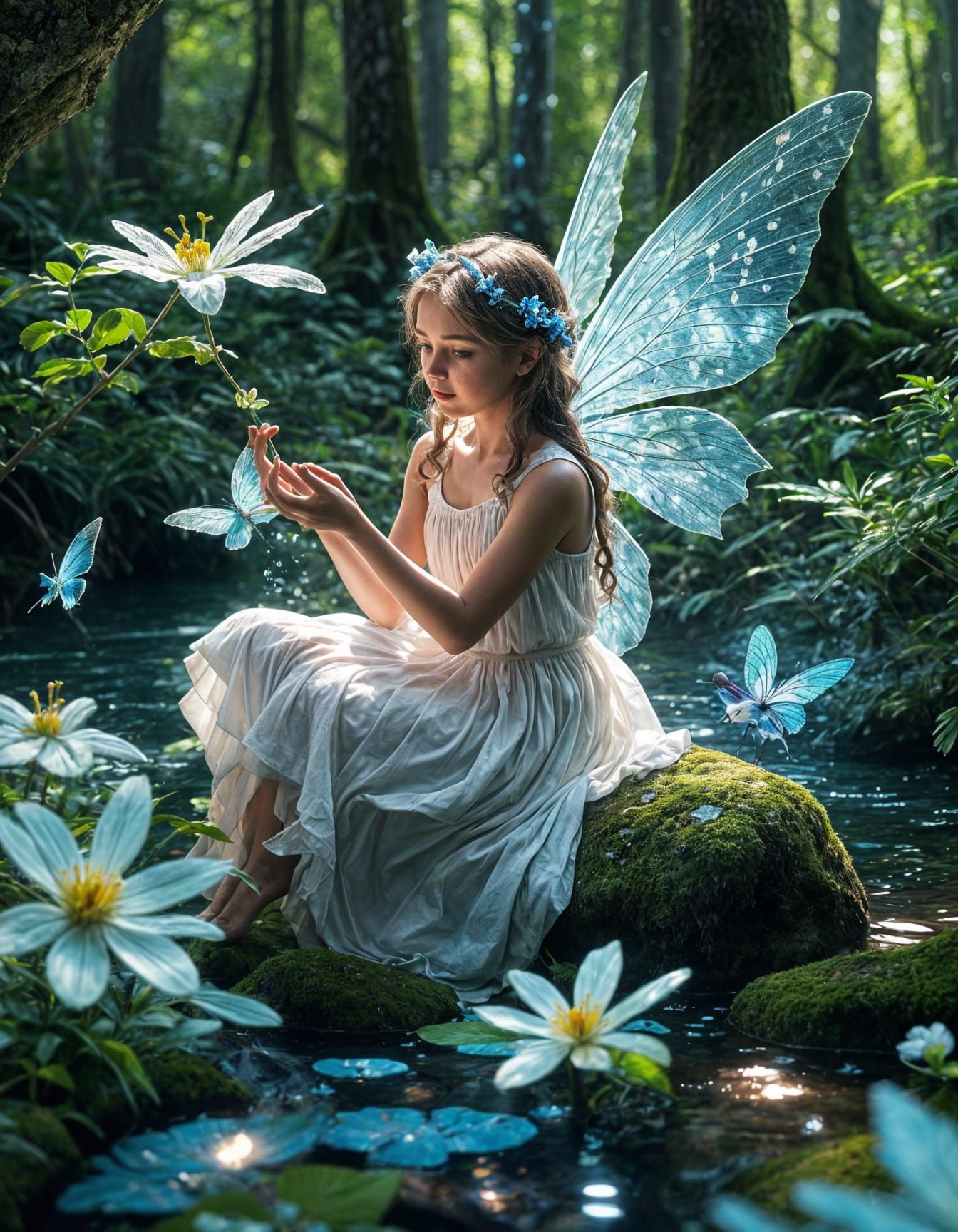 Blue Water Fairy in Magical Forest