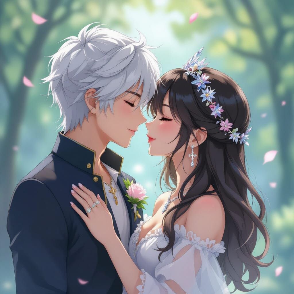 Anime Couple Kissing, Miyazaki and Murakami Style