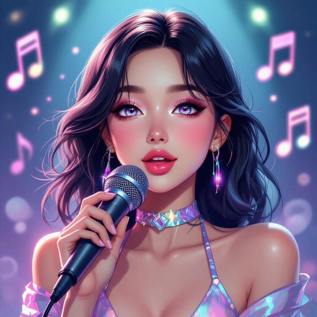 Hyper-Realistic Anime Diva Singing on Stage