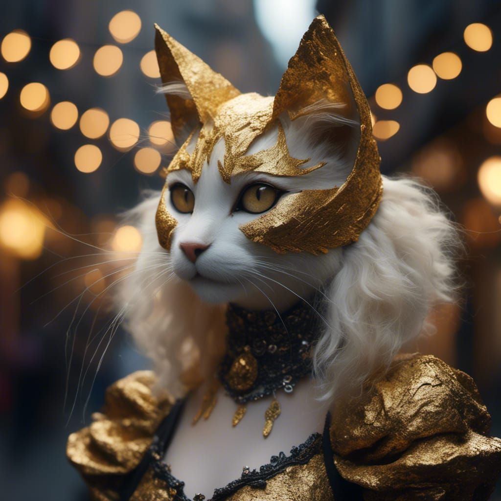 Visually Stunning Cat-Human Hybrid in Medieval Market
