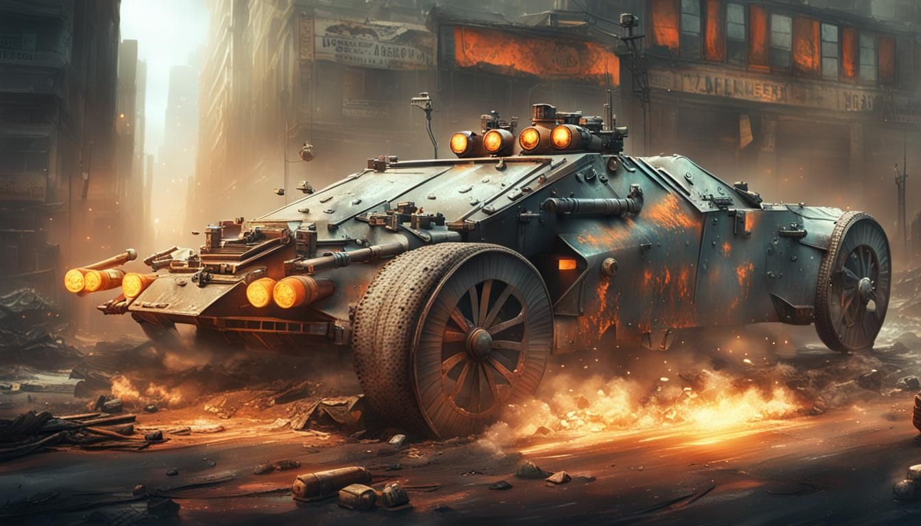 War-Torn Armored Car Plows Through Apocalyptic Ruins