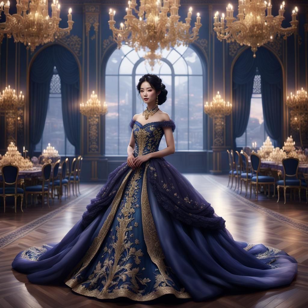 Asian Lady in Puffy Gown, Digital Art